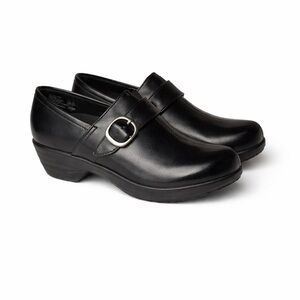 SafeStep Comfort Black Leather Work Clogs – Oil & Slip Resistant – Size 5.5